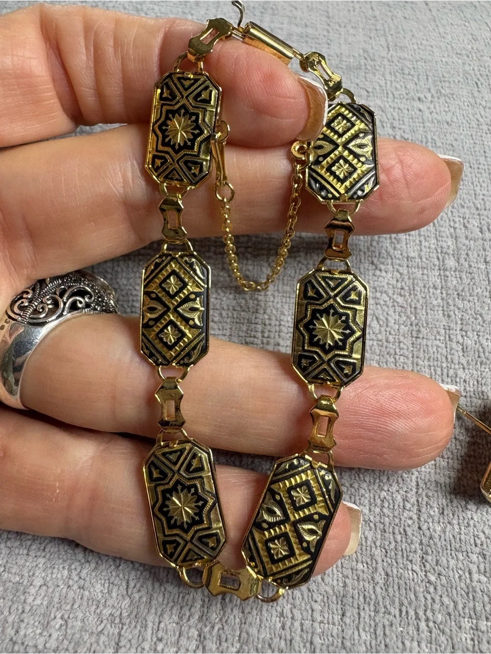 Bracelet & Earring Set Signed Vintage Damascene Toledo Mid-century Spain